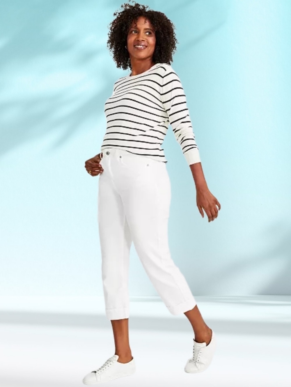 Style & Co. White Mid Rise Curvy Fit Cuffed Capri Pants